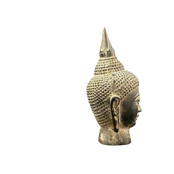 Thai Buddha Head Antique 4.25" Statue Figurine Bronze - Picture 5 of 10